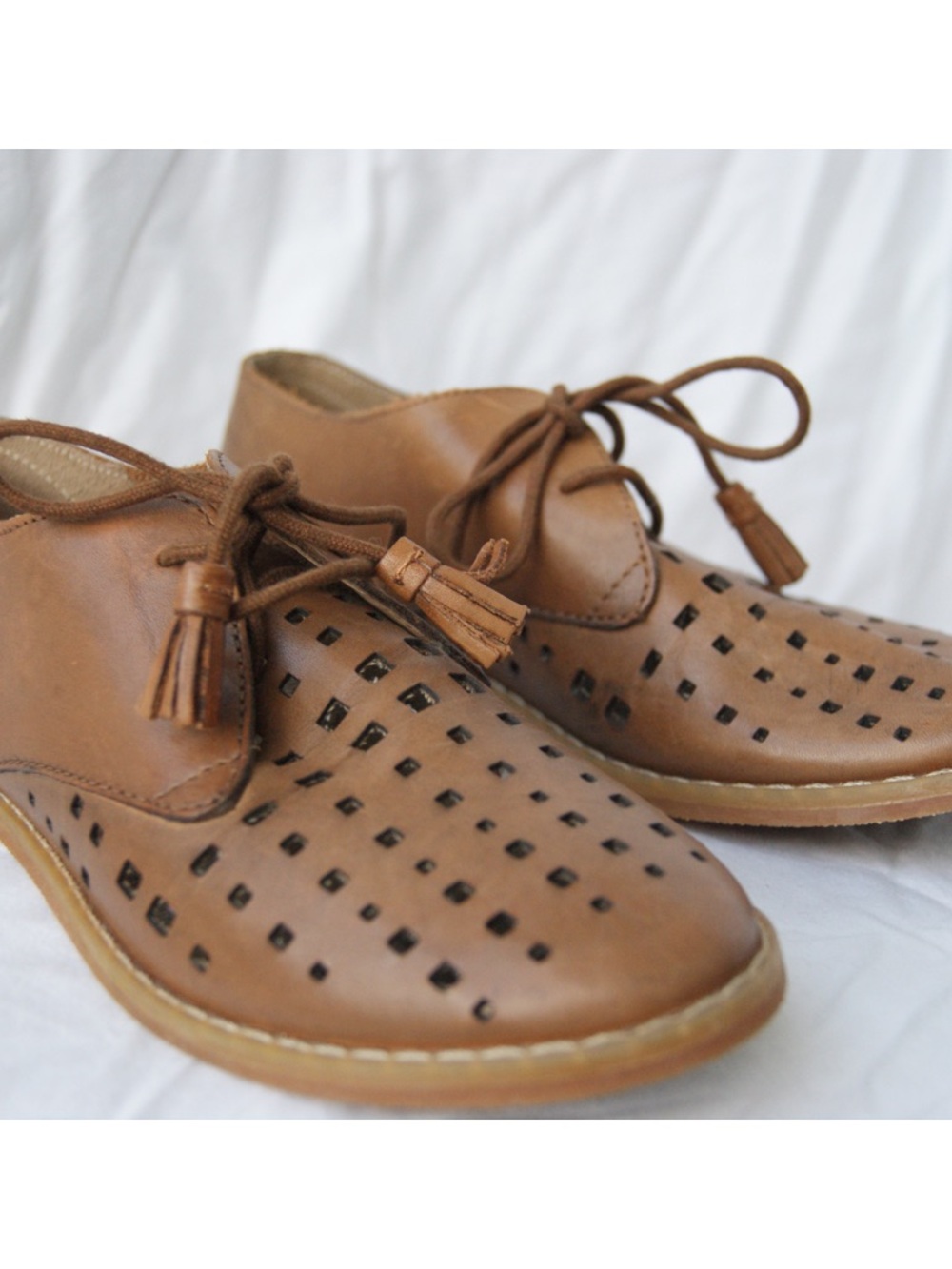 Hush Puppies Lace-Up Perforated Leather Oxfords - Tan